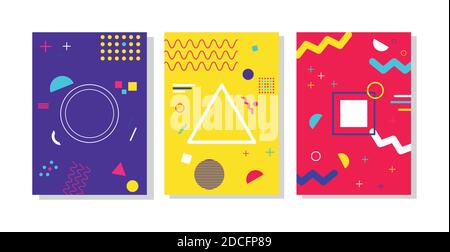 three vivid memphis style backgrounds vector illustration design Stock Vector