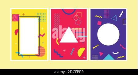 three vivid memphis style backgrounds vector illustration design Stock Vector