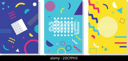 three vivid memphis style backgrounds vector illustration design Stock Vector