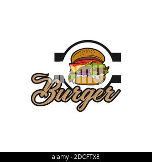 Burger graphic vector image, logo sandwich, lettering.EPS 10 Stock Vector