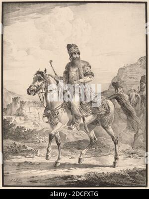 Aleksandr Osipovich Orlovskii, (artist), Russian, 1777 - 1832, A Persian on Horseback, Cochers de louage en hiver, (series), 1820, lithograph Stock Photo