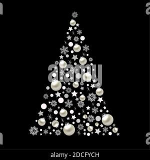 Silver Christmas tree decorations, snowflakes, stars, balls. Winter vacation. Vector illustration EPS10. Stock Vector