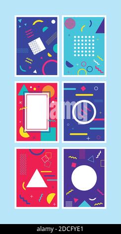 six vivid memphis style backgrounds vector illustration design Stock Vector