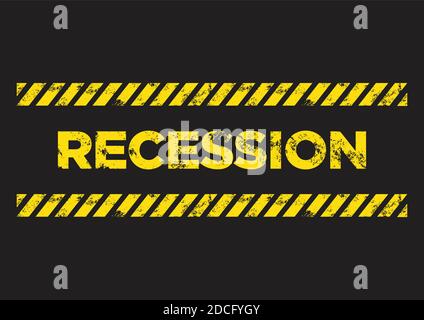 Recession distress sign. Broken yellow font text. Concept of economy recession or business crisis. Vector illustration in flat minimalism style. Stock Vector