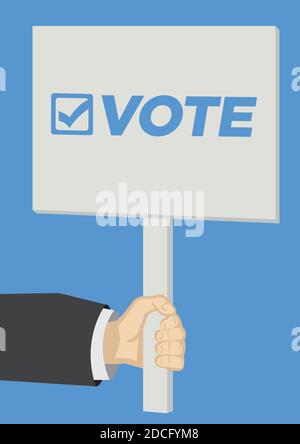Activist with vote message on a signboard. Flat isolated vector illustration. Stock Vector
