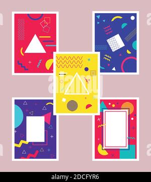 five vivid memphis style backgrounds vector illustration design Stock Vector