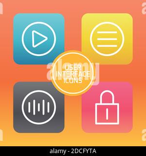 six of user interface set block gradient style icons vector illustration design Stock Vector