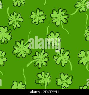 Clover seamless pattern. Grunge vector dry brush illustration. Stock Vector