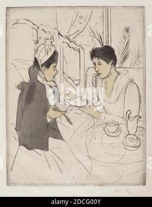 Mary Cassatt, (artist), American, 1844 - 1926, Afternoon Tea Party, 1890-1891, color drypoint and aquatint on wove paper, plate: 34.77 × 26.35 cm (13 11/16 × 10 3/8 in.), sheet: 43.5 x 34 cm (17 1/8 x 13 3/8 in Stock Photo