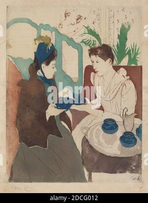 Mary Cassatt, (artist), American, 1844 - 1926, Afternoon Tea Party, 1890-1891, color drypoint and aquatint on laid paper, plate: 34.77 × 26.35 cm (13 11/16 × 10 3/8 in.), sheet: 48.3 x 31.1 cm (19 x 12 1/4 in Stock Photo