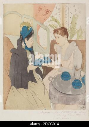 Mary Cassatt, (artist), American, 1844 - 1926, Afternoon Tea Party, 1890-1891, color drypoint and aquatint, plate: 34.77 × 26.35 cm (13 11/16 × 10 3/8 in Stock Photo