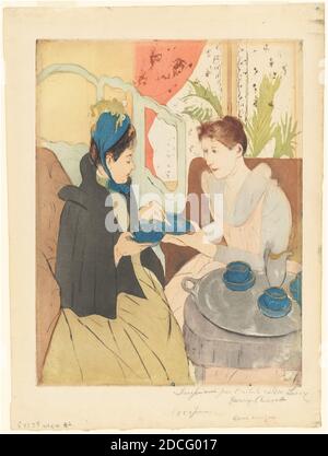 Mary Cassatt, (artist), American, 1844 - 1926, Afternoon Tea Party, 1890-1891, color drypoint and aquatint with gold paint on wove paper, plate: 34.8 x 26.4 cm (13 11/16 x 10 3/8 in.), sheet: 42.5 x 31.1 cm (16 3/4 x 12 1/4 in Stock Photo