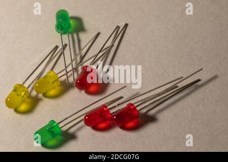 electronic components scattered on clear background Stock Photo