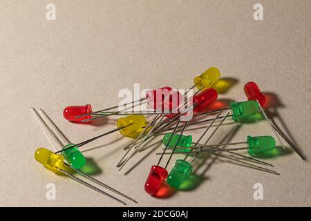 electronic components scattered on clear background Stock Photo