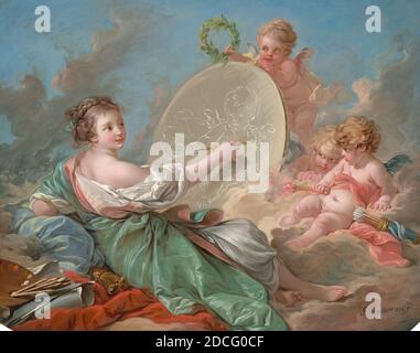 François Boucher, (artist), French, 1703 - 1770, Allegory of Painting, 1765, oil on canvas, overall: 101.5 x 130 cm (39 15/16 x 51 3/16 in.), framed: 129.5 x 157.5 cm (51 x 62 in Stock Photo