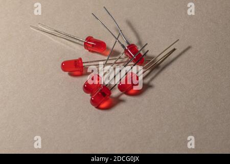 electronic components scattered on clear background Stock Photo