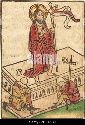 Ludwig of Ulm, (artist), German, active 1450/1470, The Resurrection, Passion of Christ, (series), hand-colored woodcut (blockbook page), Overall: 11.2 x 7.9 cm (4 7/16 x 3 1/8 in.), overall (external frame dimensions): 59.7 x 44.5 cm (23 1/2 x 17 1/2 in Stock Photo