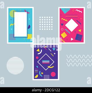 six vivid memphis style backgrounds vector illustration design Stock Vector