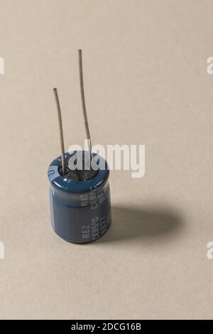 electronic components scattered on clear background Stock Photo