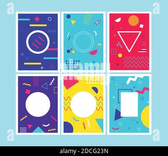 six vivid memphis style backgrounds vector illustration design Stock Vector