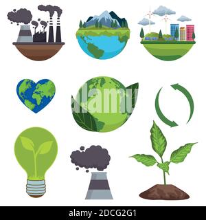 save the world environmental poster with bundle icons vector illustration design Stock Vector