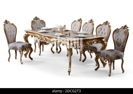 Classic dining table isolated on white background Stock Photo