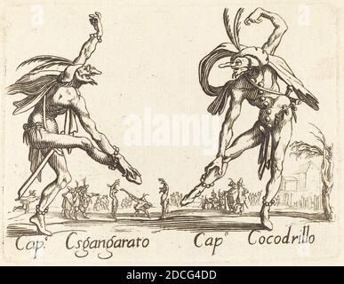 French 17th Century, (artist), Jacques Callot, (artist after), French, 1592 - 1635, Cap. Esgangarato and Cap. Cocodrillo, Balli di Sfessania (set of 17 copies: 1943.3.2182-2198), (series), etching Stock Photo