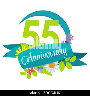 Cute Nature Flower Template 55 Years Anniversary Sign Illustration Stock Photo