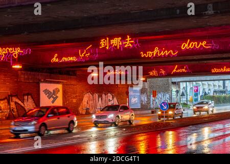 Light installation, light art work 'KunstLichtTor 15 - Wohin/Woher' in a road tunnel, under the main railway station, Universitätsstrasse, Tor15, in B Stock Photo