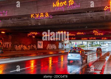 Light installation, light art work 'KunstLichtTor 15 - Wohin/Woher' in a road tunnel, under the main railway station, Universitätsstrasse, Tor15, in B Stock Photo