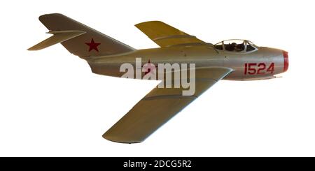 Russian MiG-15 fighter jet plane from Korean War, isolated on white Stock Photo