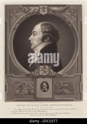 Max Rosenthal, (artist), American, 1833 - 1918, Charles B. J. Févret de Saint-Mémin, (artist after), French, 1770 - 1852, Charles Balthazar Julien Févret de Saint-Mémin, 1900, mezzotint in black on chine collé, plate: 17.78 × 12.7 cm (7 × 5 in.), sheet: 40.64 × 30.48 cm (16 × 12 in Stock Photo