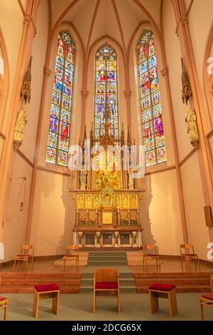 VIENNA, AUSTIRA - OCTOBER 22, 2020:  The nave of church Laurentiuskirche. Stock Photo