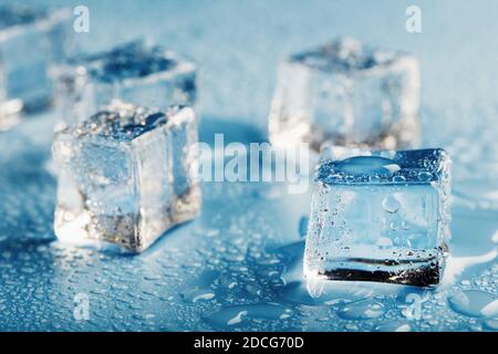 Blocks of Ice With water Drops close-up. Stock Photo