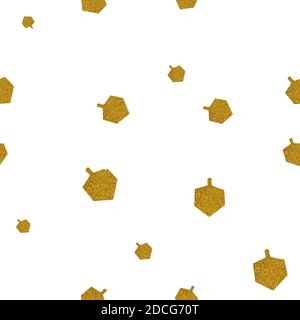 Jewish holiday Hanukkah seamless pattern background. Glitter dreidel isolated on white. Stock Photo