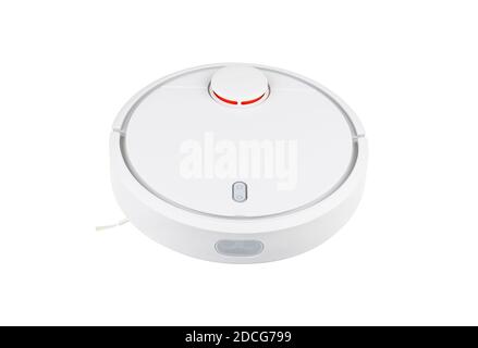Vacuum cleaner robot isolated on white with clipping path. Stock Photo