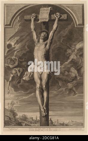 Christ on the Cross, Paulus Pontius, after Peter Paul Rubens, 1631 print  Christ, the eyes raised to heaven, dies on the cross. Above his head is a  paper with a inscription: 