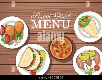 delicious fast food menu pattern in wooden background vector illustration design Stock Vector