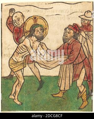 Ludwig of Ulm, (artist), German, active 1450/1470, Christ Stripped of His Garment, Passion of Christ, (series), hand-colored woodcut (blockbook page), overall: 9.4 x 7.9 cm (3 11/16 x 3 1/8 in Stock Photo