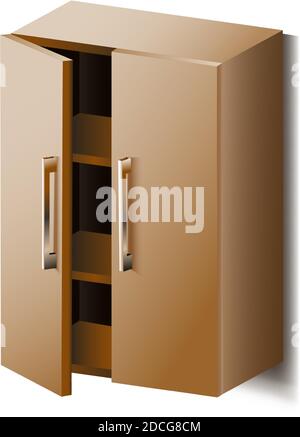 3d realistic vector cupboard with shelves. Isolated on white background. Stock Vector