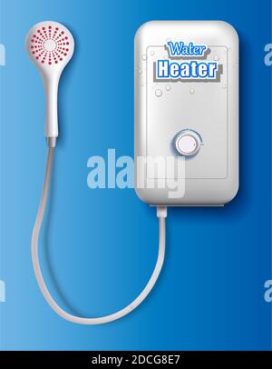 3d realistic vector water heater on blue background. Stock Vector