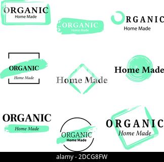 Vector hand made hand drawn organic logo collection with frames and strokes of brushes. Stock Vector