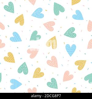 Cute pastel hearts and confetti. Seamless repeat pattern, perfect for valentines day invitation, cards and wallpaper, flyer or wedding designs. Vector Stock Vector