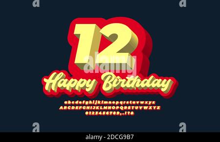 12 year happy birthday celebrate text 3d modern red gold vector design Stock Vector