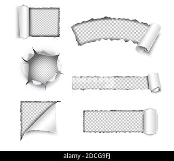 3d realistic vector collection of paper torn on white background, template design with space for text. Stock Vector