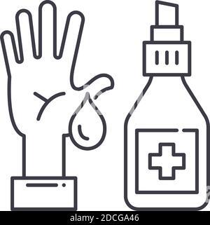 Disinfect hands icon, linear isolated illustration, thin line vector, web design sign, outline concept symbol with editable stroke on white background Stock Vector