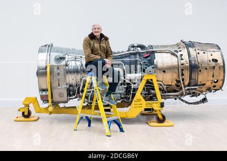 United Kingdom /Wiltshire/ Malmesbury/Dyson / Sir James Dyson next to an engine from the supersonic Concorde jet liner.Thursday 1st March 2018. Stock Photo