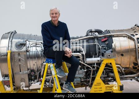 United Kingdom /Wiltshire/ Malmesbury/Dyson / Sir James Dyson next to an engine from the supersonic Concorde jet liner.Thursday 1st March 2018. Stock Photo