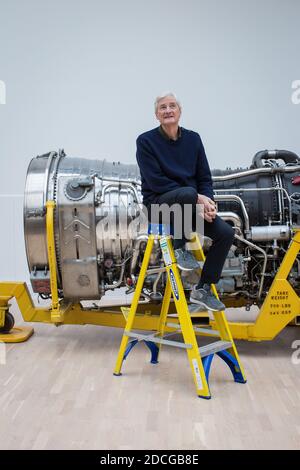 United Kingdom /Wiltshire/ Malmesbury/Dyson / Sir James Dyson next to an engine from the supersonic Concorde jet liner.Thursday 1st March 2018. Stock Photo