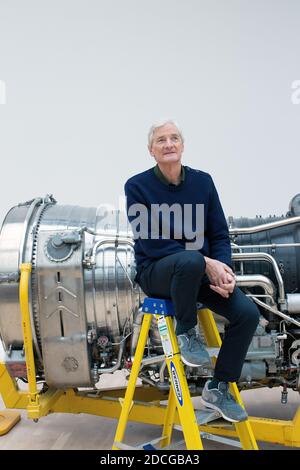 United Kingdom /Wiltshire/ Malmesbury/Dyson / Sir James Dyson next to an engine from the supersonic Concorde jet liner.Thursday 1st March 2018. Stock Photo